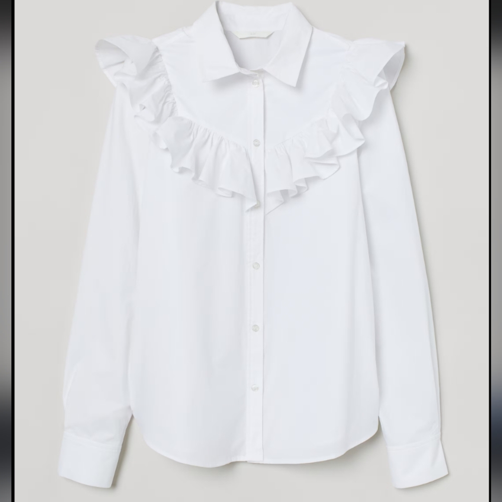 H&M White Ruffled Blouse